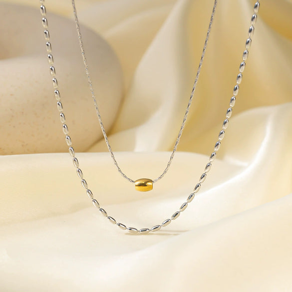 Wholesale Women's Light Luxury Style 18K Gold Plated Heart And Drop Shape Titanium Steel Snake Bone Chain Doublelayer Necklace