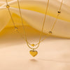 Wholesale Women's Light Luxury Style 18K Gold Plated Heart And Drop Shape Titanium Steel Snake Bone Chain Doublelayer Necklace
