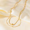 Wholesale Women's Light Luxury Style 18K Gold Plated Heart And Drop Shape Titanium Steel Snake Bone Chain Doublelayer Necklace