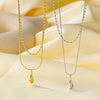 Wholesale Women's Light Luxury Style 18K Gold Plated Heart And Drop Shape Titanium Steel Snake Bone Chain Doublelayer Necklace