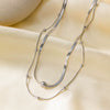 Wholesale Women's Light Luxury Style 18K Gold Plated Heart And Drop Shape Titanium Steel Snake Bone Chain Doublelayer Necklace