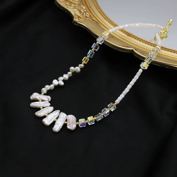 Wholesale Women's Light Luxury Style Natural Freshwater Pearl Ushaped Bead Necklace With Bamboo Chain