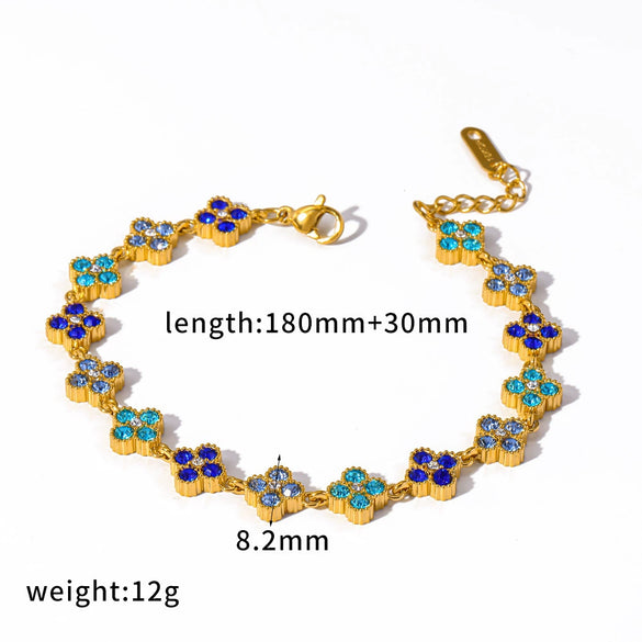 Wholesale Women's Light Luxury Style Real Gold Plated Stainless Steel Flower Pattern Bracelet With Diamond Inlay