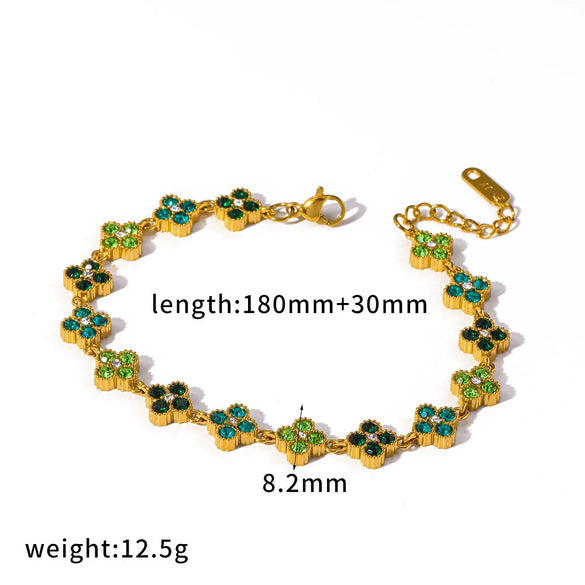 Wholesale Women's Light Luxury Style Real Gold Plated Stainless Steel Flower Pattern Bracelet With Diamond Inlay