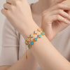 Wholesale Women's Light Luxury Style Real Gold Plated Stainless Steel Flower Pattern Bracelet With Diamond Inlay