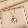 Wholesale Women's Light Luxury Style Round Pattern Gold Plated Titanium Steel O Word Chain Necklace With Copper Inlaid With Zircon Pendant