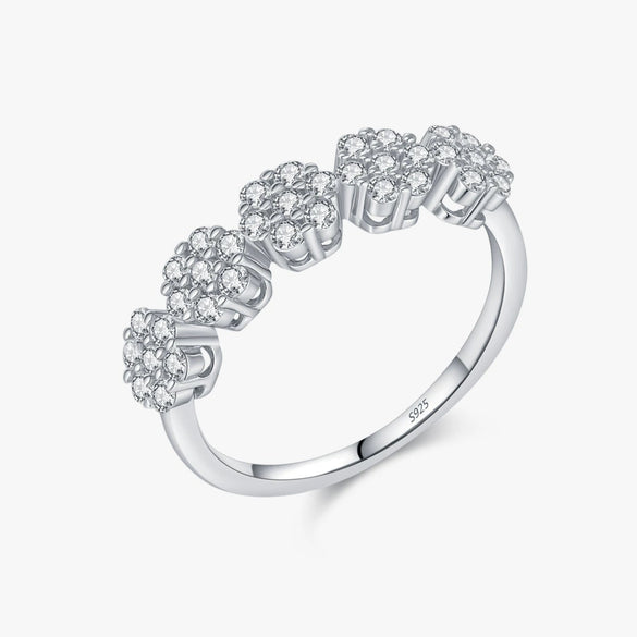 Wholesale Women's Light Luxury Style S925 Sterling Silver Flower Pattern Ring Necklace Earrings Bracelet Set With Electroplating
