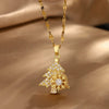 Wholesale Women's Light Luxury Style Stainless Steel And Copper Necklace With Glass Inlay Of Cartoon Characters Christmas Tree And Bow