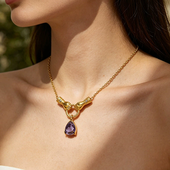 Wholesale Women's Light Luxury Style Stainless Steel And Titanium Steel Water Drop Diamond Necklace With Vacuum Electroplating In Furnace Clavicle Chain Jewelry