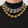 Wholesale Women's Light Luxury Style Stainless Steel Colorblocked Hollow Pig Nose Necklace Bracelet Set With 18K Gold Plating