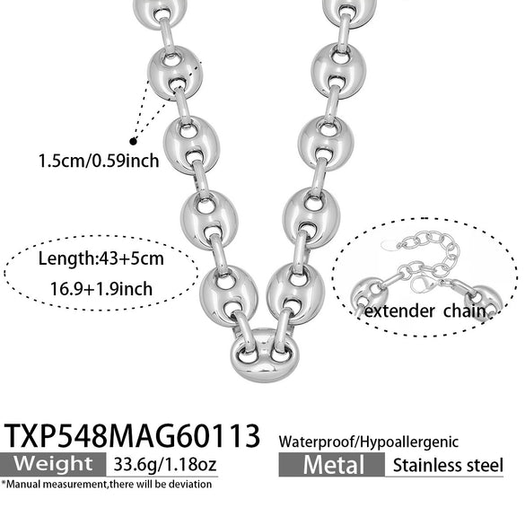 Wholesale Women's Light Luxury Style Stainless Steel Colorblocked Hollow Pig Nose Necklace Bracelet Set With 18K Gold Plating