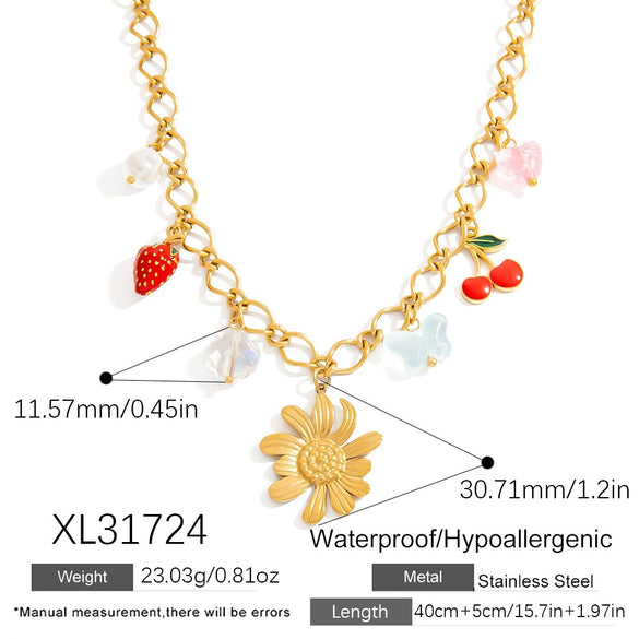 Wholesale Women's Light Luxury Style Stainless Steel Electroplated Necklace With Heart Shape Fruit Flower Bow Insect Leaf Ushaped Star Animal Zodiac Patterns