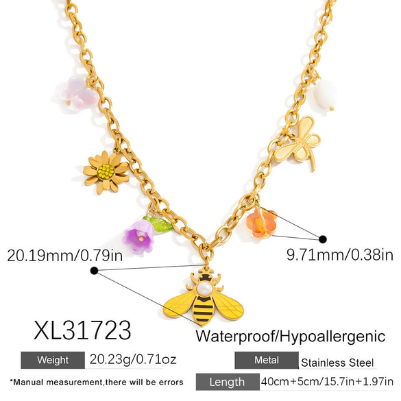Wholesale Women's Light Luxury Style Stainless Steel Electroplated Necklace With Heart Shape Fruit Flower Bow Insect Leaf Ushaped Star Animal Zodiac Patterns