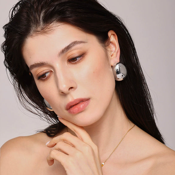 Wholesale Women's Light Luxury Style 316L Stainless Steel Geometric Oval Matte Brushed Electroplated Earrings