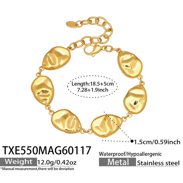 Wholesale Women's Light Luxury Style Stainless Steel Goldplated Handmade Necklace And Bracelet Set With Textured Hollow Design