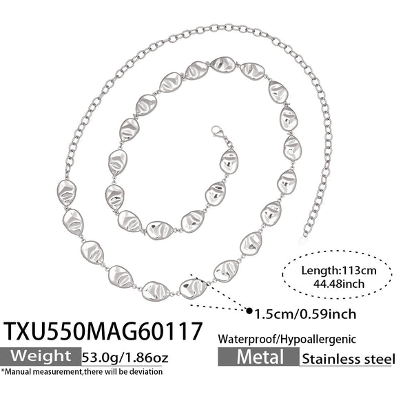 Wholesale Women's Light Luxury Style Stainless Steel Goldplated Handmade Necklace And Bracelet Set With Textured Hollow Design