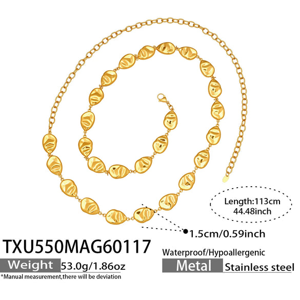 Wholesale Women's Light Luxury Style Stainless Steel Goldplated Handmade Necklace And Bracelet Set With Textured Hollow Design