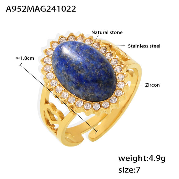 Wholesale Women's Light Luxury Style Stainless Steel Natural Zircon Stone Open Ring With Wave And Geometric Pattern Pvd Electroplated