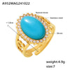 Wholesale Women's Light Luxury Style Stainless Steel Natural Zircon Stone Open Ring With Wave And Geometric Pattern Pvd Electroplated