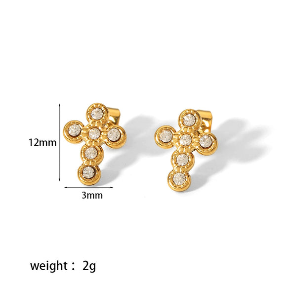 Wholesale Women's Light Luxury Style Stainless Steel Stud Earrings With Star Pattern And Cross Shape Electroplated
