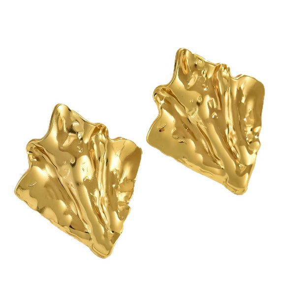 Wholesale Women's Light Luxury Style Stamped Geometric Stainless Steel Irregular Pleated Earrings