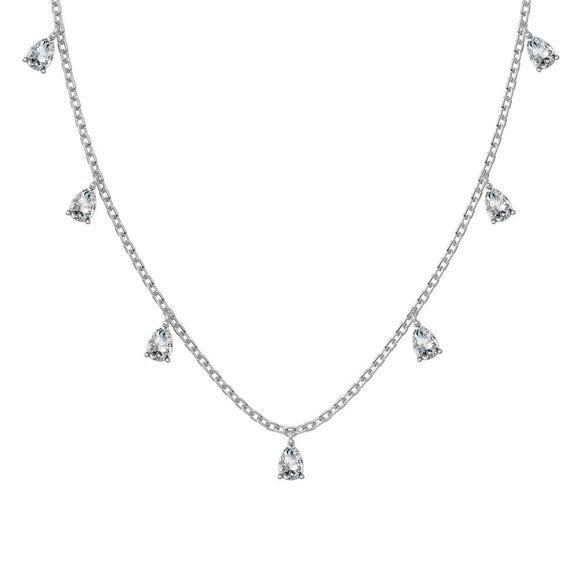 Wholesale Women's Light Luxury Style 925 Sterling Silver Pearshaped Zircon Pendant Clavicle Chain Necklace With Electroplating