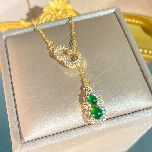 Wholesale Women's Light Luxury Style Titanium Steel And Copper Inlaid With Zircon Gourd Pendant Necklace With Oshaped Chain