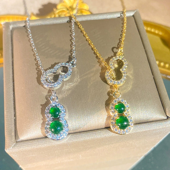 Wholesale Women's Light Luxury Style Titanium Steel And Copper Inlaid With Zircon Gourd Pendant Necklace With Oshaped Chain
