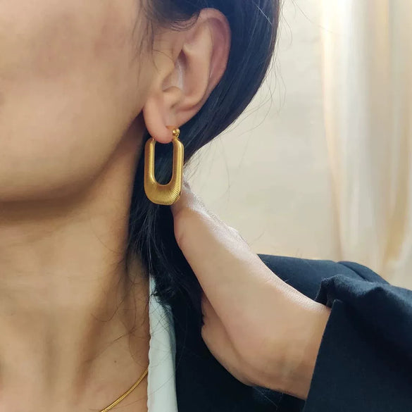 Wholesale Women's Light Luxury Style Titanium Steel And Stainless Steel Geometric U Shape Tassel Earrings With Electroplating