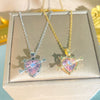 Wholesale Women's Light Luxury Style Titanium Steel Necklace With Heart And Flower Shapes Inlaid With Zircon Oshaped Chain