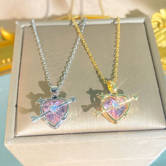 Wholesale Women's Light Luxury Style Titanium Steel Necklace With Heart And Flower Shapes Inlaid With Zircon Oshaped Chain