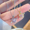 Wholesale Women's Light Luxury Style Titanium Steel Necklace With Heart And Flower Shapes Inlaid With Zircon Oshaped Chain