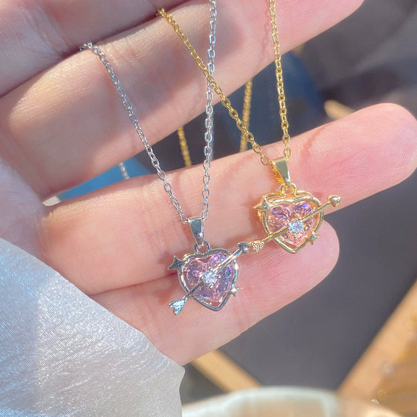 Wholesale Women's Light Luxury Style Titanium Steel Necklace With Heart And Flower Shapes Inlaid With Zircon Oshaped Chain