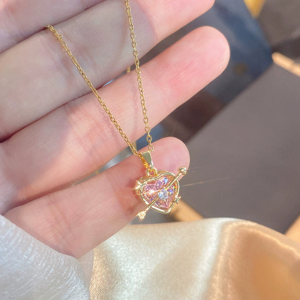 Wholesale Women's Light Luxury Style Titanium Steel Necklace With Heart And Flower Shapes Inlaid With Zircon Oshaped Chain