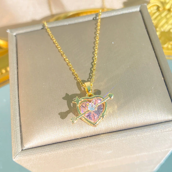 Wholesale Women's Light Luxury Style Titanium Steel Necklace With Heart And Flower Shapes Inlaid With Zircon Oshaped Chain