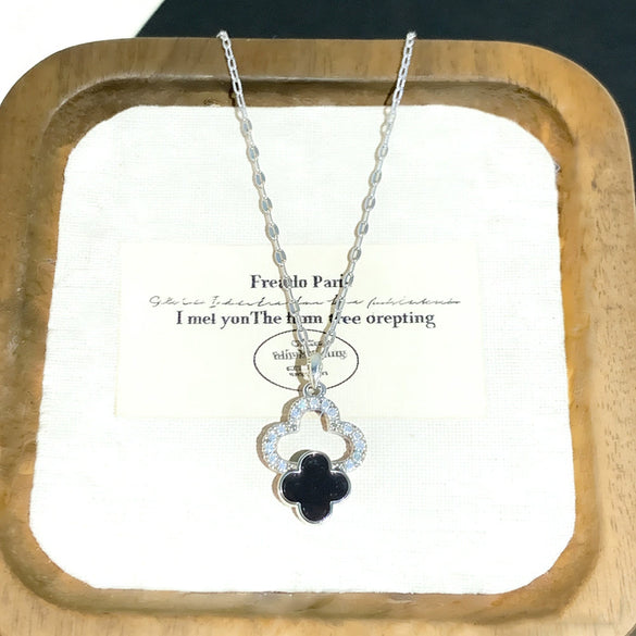 Wholesale Women's Light Luxury Style Titanium Steel Necklace With Zirconinlaid Copper Flowers Pendant And Water Wave Chain
