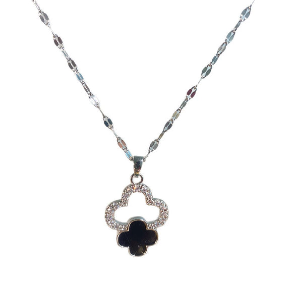 Wholesale Women's Light Luxury Style Titanium Steel Necklace With Zirconinlaid Copper Flowers Pendant And Water Wave Chain