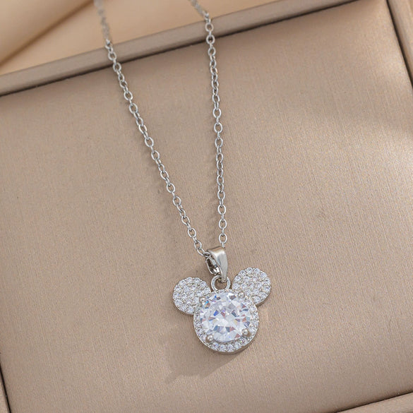 Wholesale Women's Light Luxury Style Titanium Steel Ochain Necklace With Diamond Treatment And Mickey Design