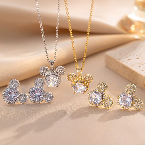 Wholesale Women's Light Luxury Style Titanium Steel Ochain Necklace With Diamond Treatment And Mickey Design