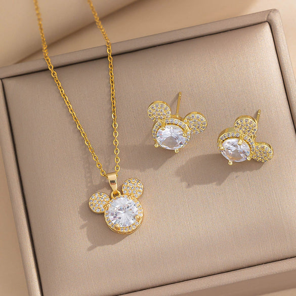 Wholesale Women's Light Luxury Style Titanium Steel Ochain Necklace With Diamond Treatment And Mickey Design