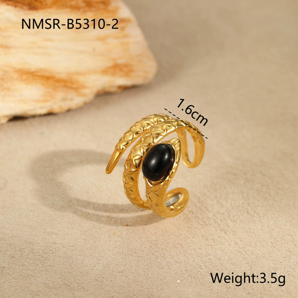 Wholesale Women's Light Luxury Style Titanium Steel Ring Inlaid With Zircon And Natural Stone Electroplated Geometric Design