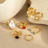 Wholesale Women's Light Luxury Style Titanium Steel Ring Inlaid With Zircon And Natural Stone Electroplated Geometric Design