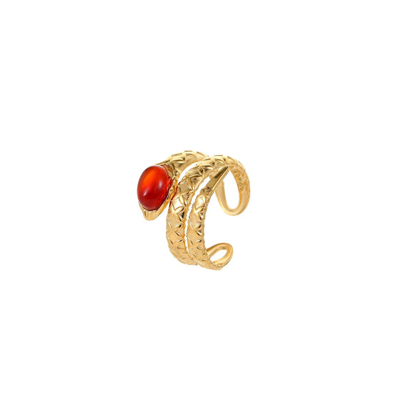 Wholesale Women's Light Luxury Style Titanium Steel Ring Inlaid With Zircon And Natural Stone Electroplated Geometric Design