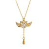 Wholesale Women's Light Luxury Style Winged Cat Pendant Titanium Steel Oshaped Chain Necklace With Zircon Inlay