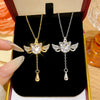 Wholesale Women's Light Luxury Style Winged Cat Pendant Titanium Steel Oshaped Chain Necklace With Zircon Inlay