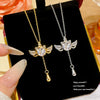 Wholesale Women's Light Luxury Style Winged Cat Pendant Titanium Steel Oshaped Chain Necklace With Zircon Inlay