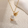 Wholesale Women's Light Luxury Sweet Style Copper Gold Plated Freshwater Baroque Pearl Necklace With Butterfly Flower Drop Shape Design