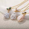 Wholesale Women's Light Luxury Sweet Style Copper Gold Plated Freshwater Baroque Pearl Necklace With Butterfly Flower Drop Shape Design