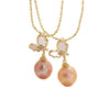 Wholesale Women's Light Luxury Sweet Style Copper Gold Plated Freshwater Baroque Pearl Necklace With Butterfly Flower Drop Shape Design