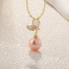 Wholesale Women's Light Luxury Sweet Style Copper Gold Plated Freshwater Baroque Pearl Necklace With Butterfly Flower Drop Shape Design